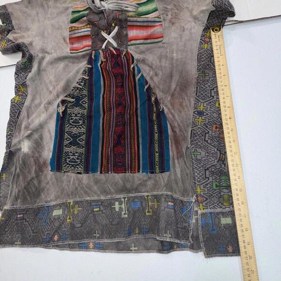 Juan Carlos Centeno Baca Organic Hand Made Tribal Patchwork Lace Front Tee - Picture 8 of 15